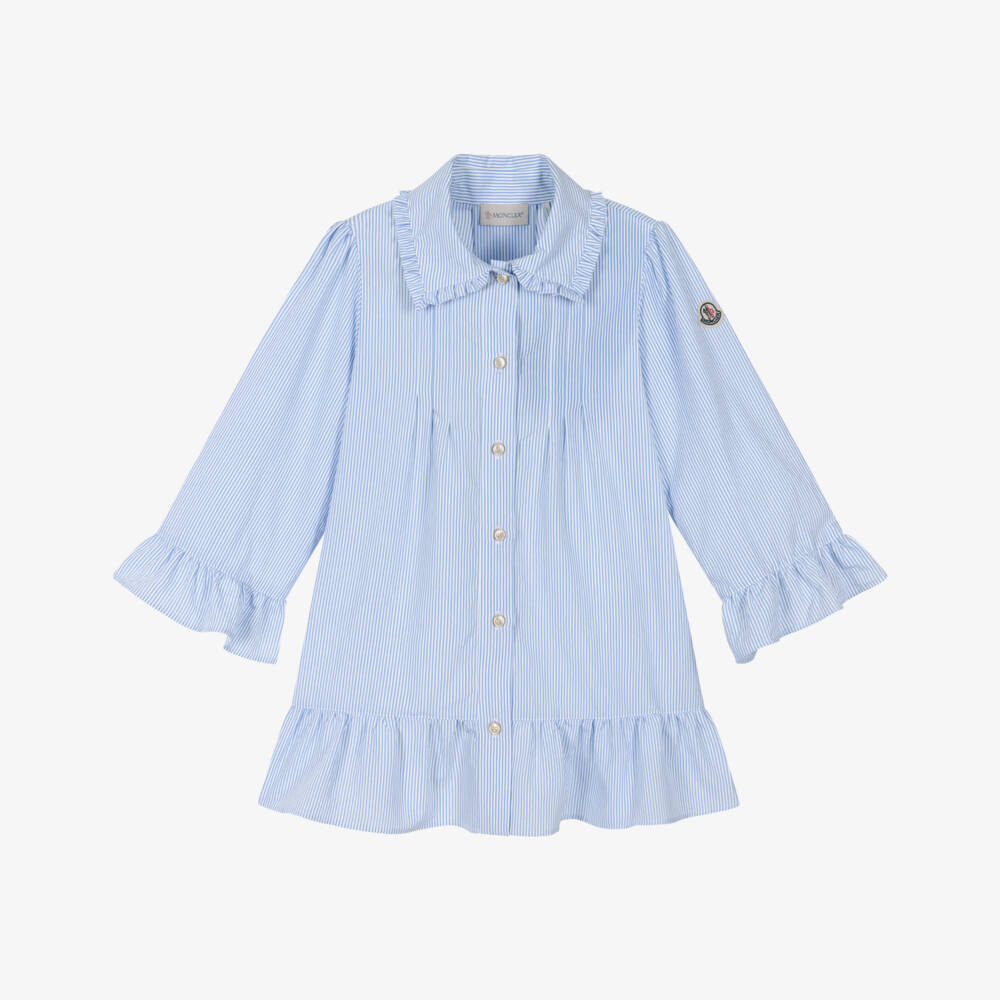 Moncler Enfant-Girls Blue & White Striped Shirt Dress | Childrensalon