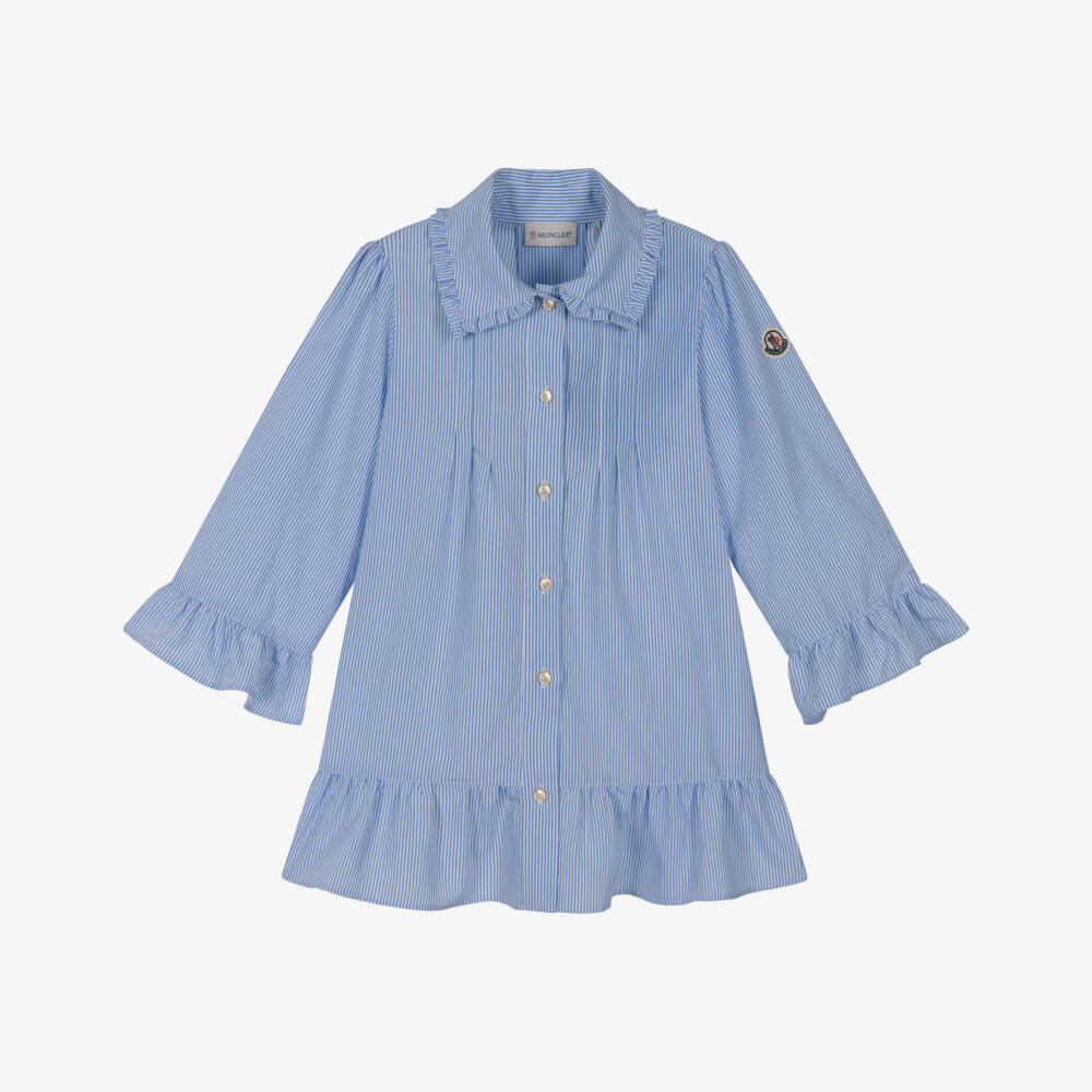Moncler Enfant-Girls Blue & White Striped Shirt Dress | Childrensalon