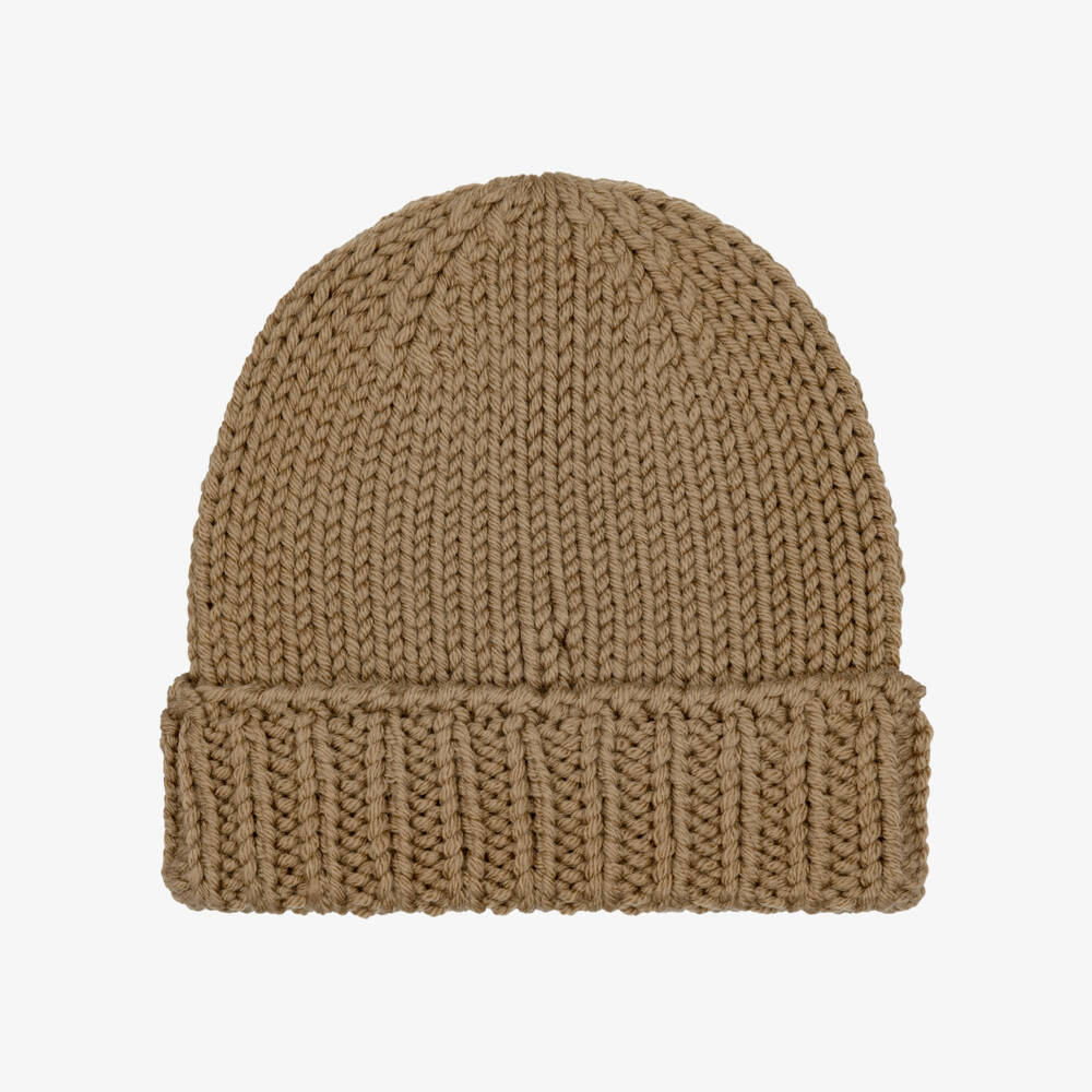 Moncler Enfant-Girls Camel Beige Wool Knit Beanie Hat | Childrensalon