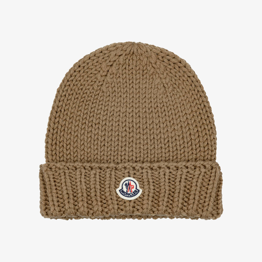 Moncler Enfant-Girls Camel Beige Wool Knit Beanie Hat | Childrensalon
