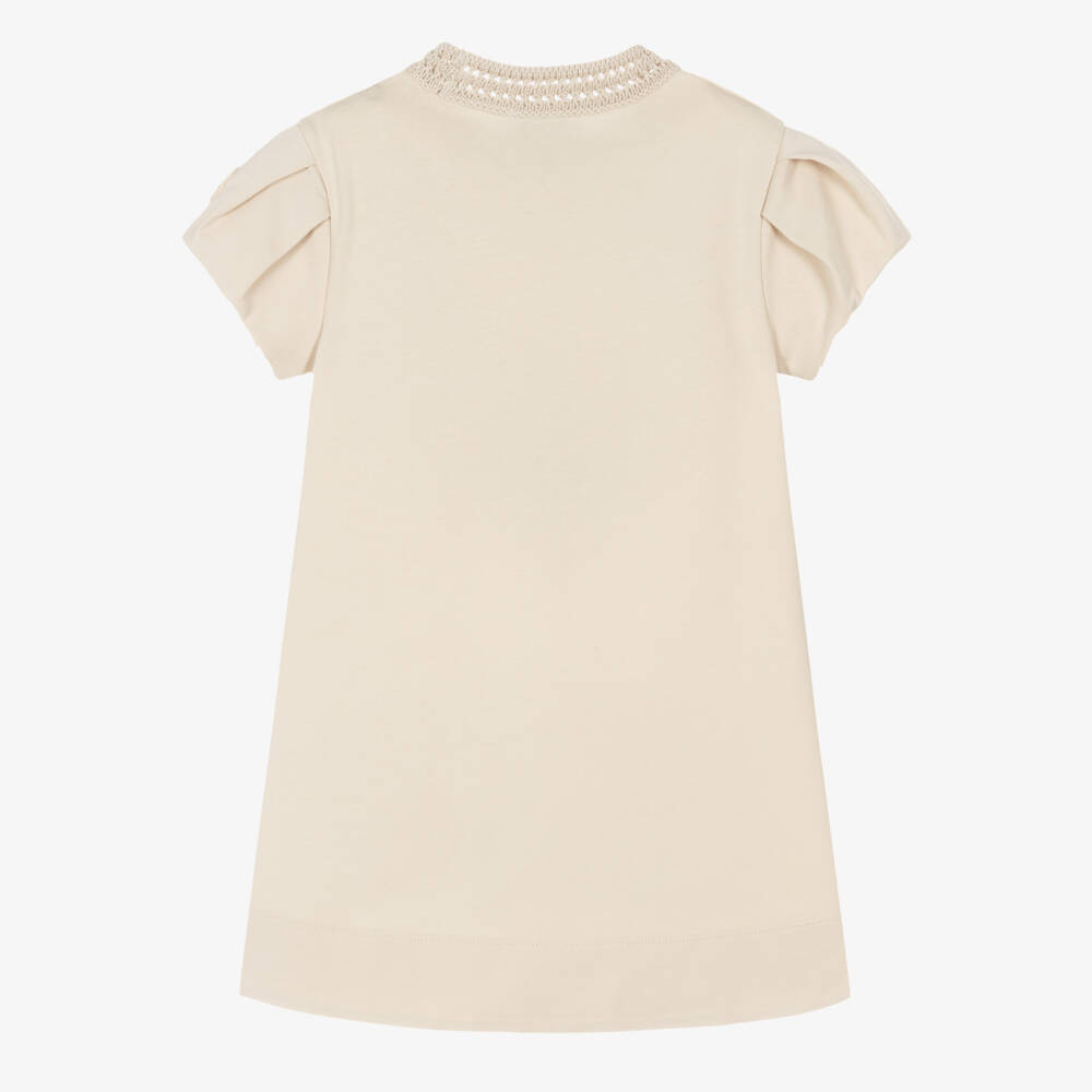 Moncler Enfant-فستان قطن جيرسي لون عاجي داكن للبنات | Childrensalon