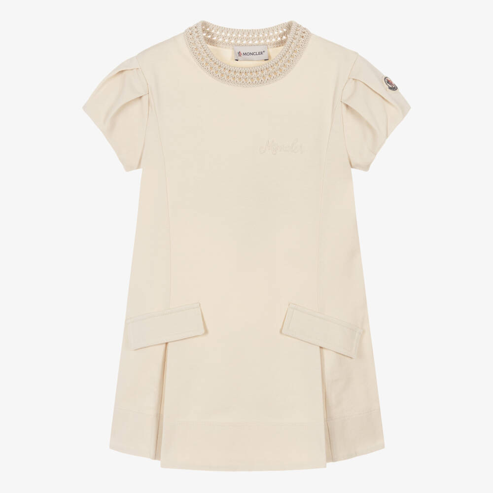 Moncler Enfant-Girls Dark Ivory Cotton Jersey Dress | Childrensalon