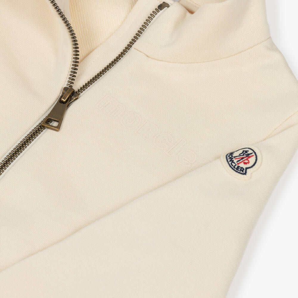 Moncler Enfant-Girls Dark Ivory Cotton Tracksuit with Tonal Branding | Childrensalon