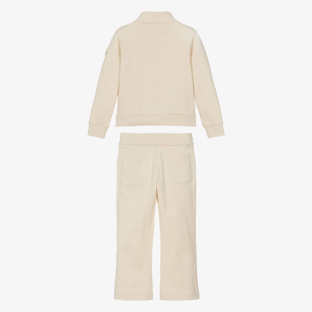 Moncler Enfant-Girls Dark Ivory Cotton Tracksuit with Tonal Branding | Childrensalon