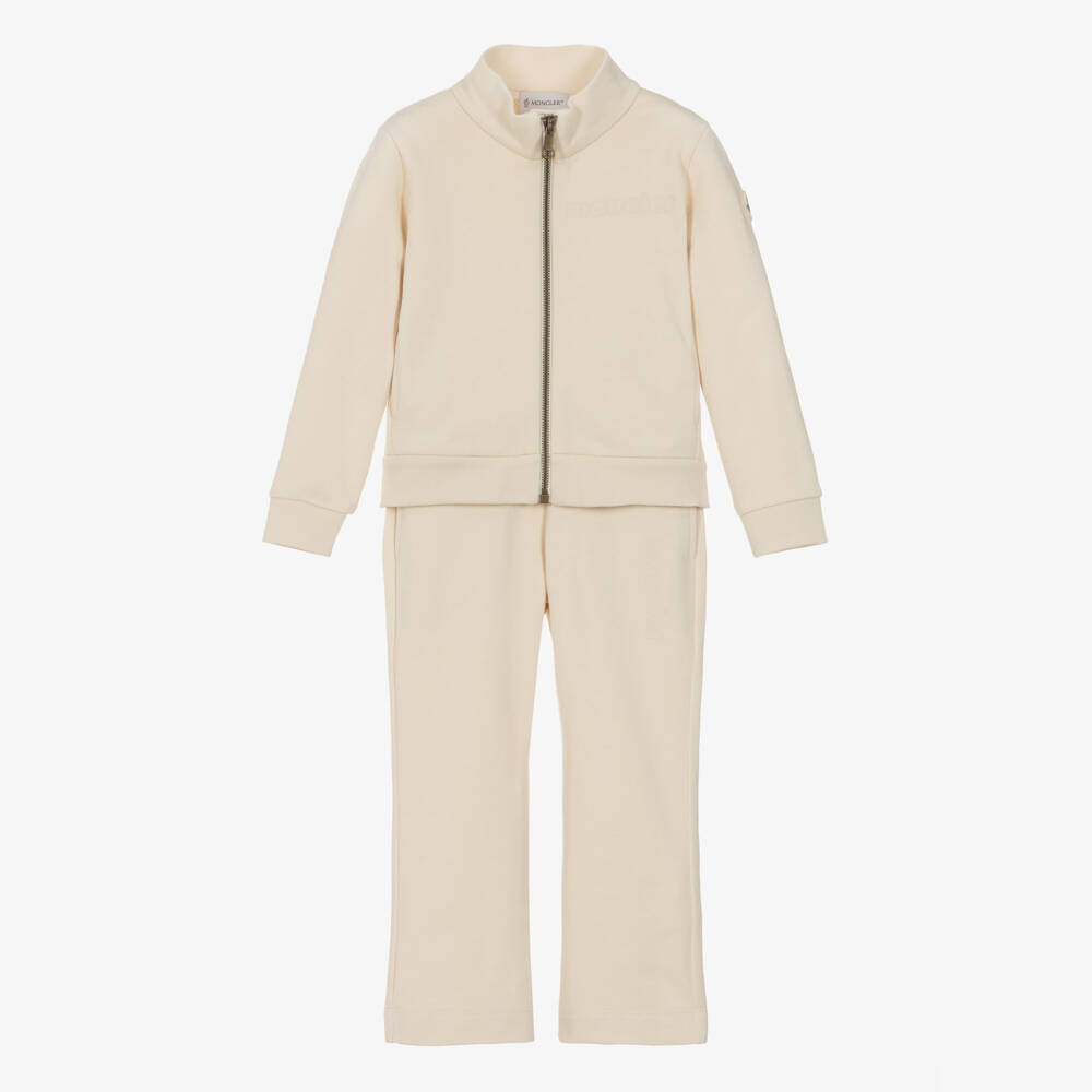 Moncler Enfant-Girls Dark Ivory Cotton Tracksuit with Tonal Branding | Childrensalon