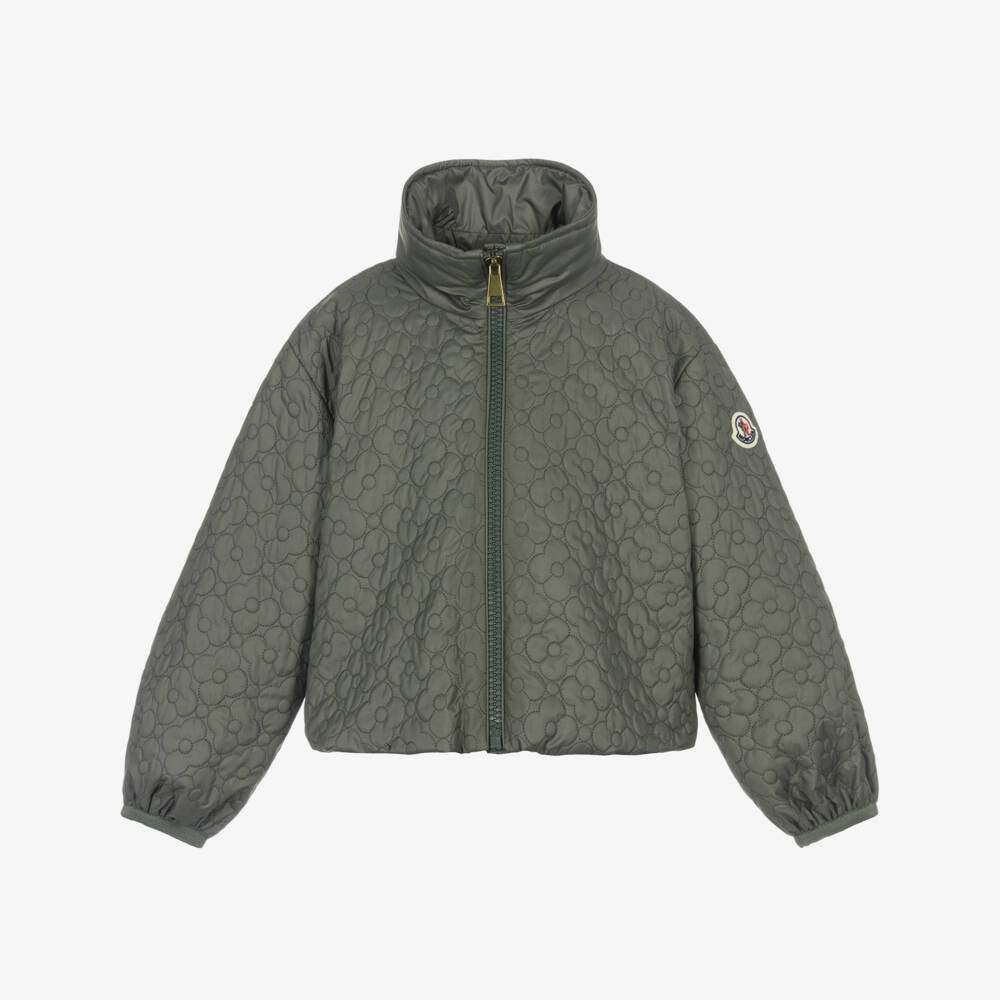 Moncler Enfant-Girls Green Kamelya Quilted Flower Jacket | Childrensalon