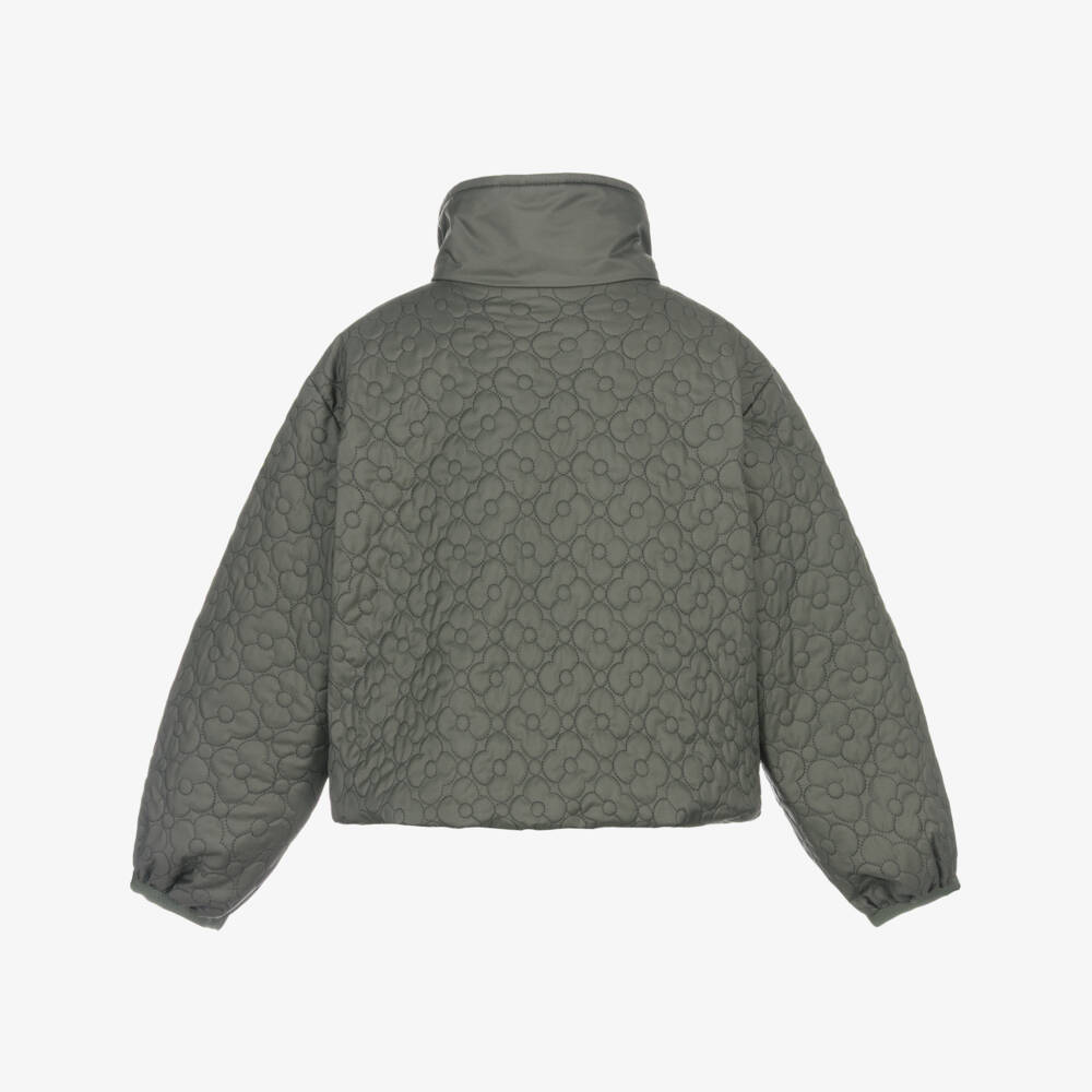 Moncler Enfant-جاكيت مبطن ومزين بورود لون أخضر للبنات | Childrensalon