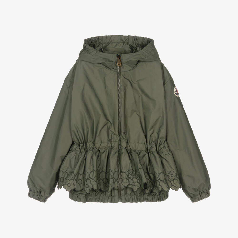 Moncler Enfant-Girls Green Manolya Windbreaker Jacket with Floral Detailing | Childrensalon