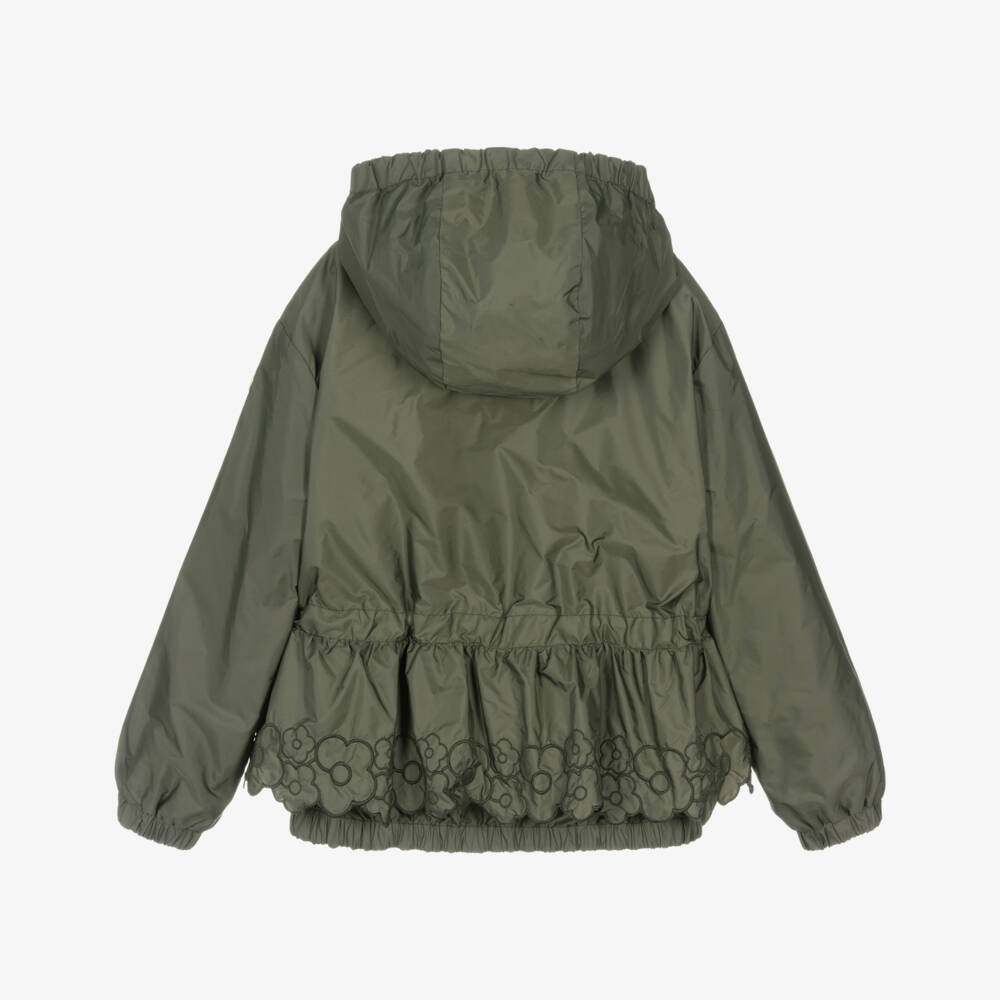 Moncler Enfant-Girls Green Manolya Windbreaker Jacket with Floral Detailing | Childrensalon