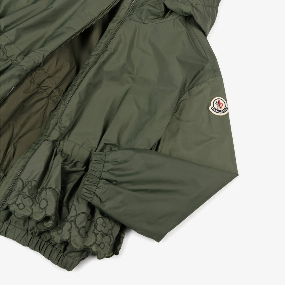 Moncler Enfant-Girls Green Manolya Windbreaker Jacket with Floral Detailing | Childrensalon
