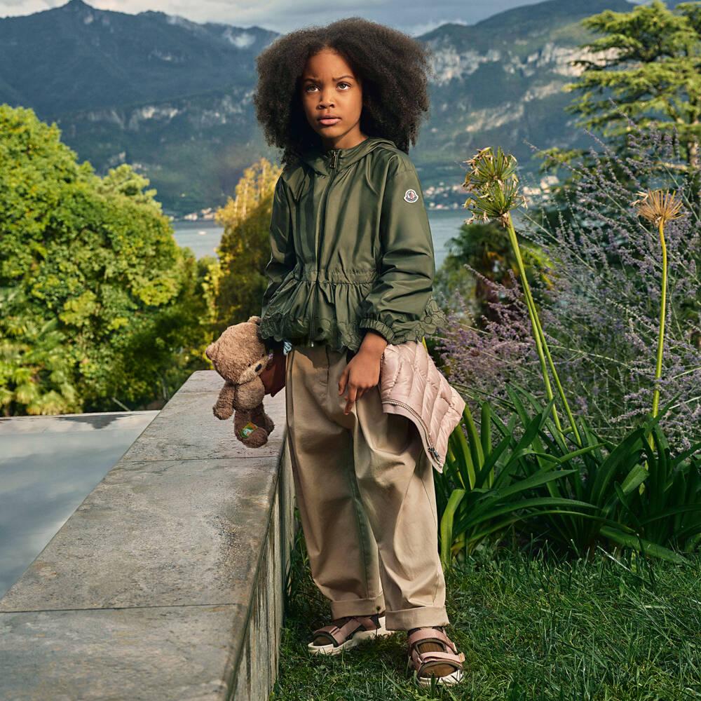 Moncler Enfant-Girls Green Manolya Windbreaker Jacket with Floral Detailing | Childrensalon