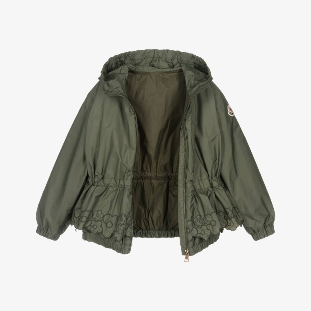 Moncler Enfant-Girls Green Manolya Windbreaker Jacket with Floral Detailing | Childrensalon
