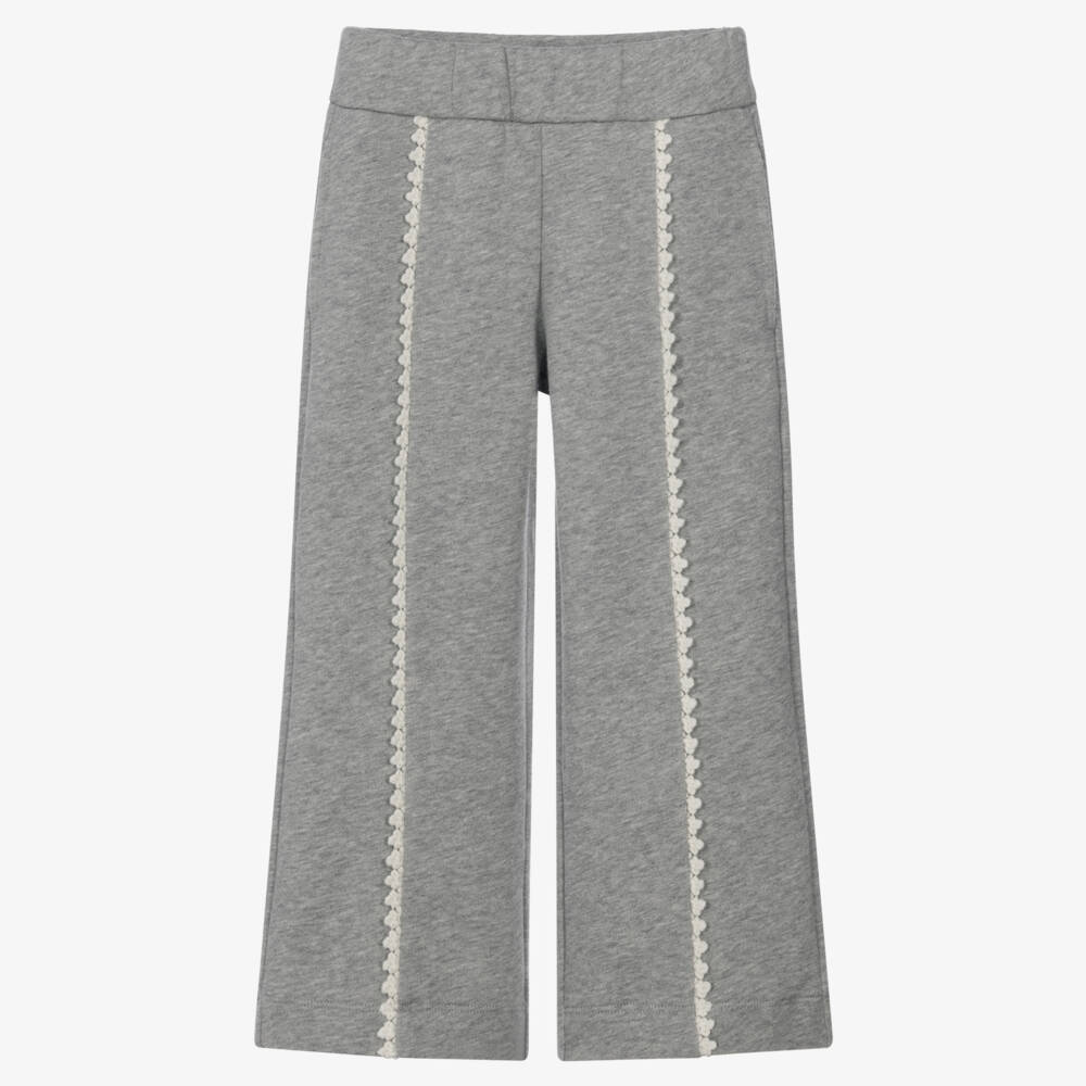 Moncler Enfant-Girls Grey Cotton Joggers with Crochet Trim | Childrensalon