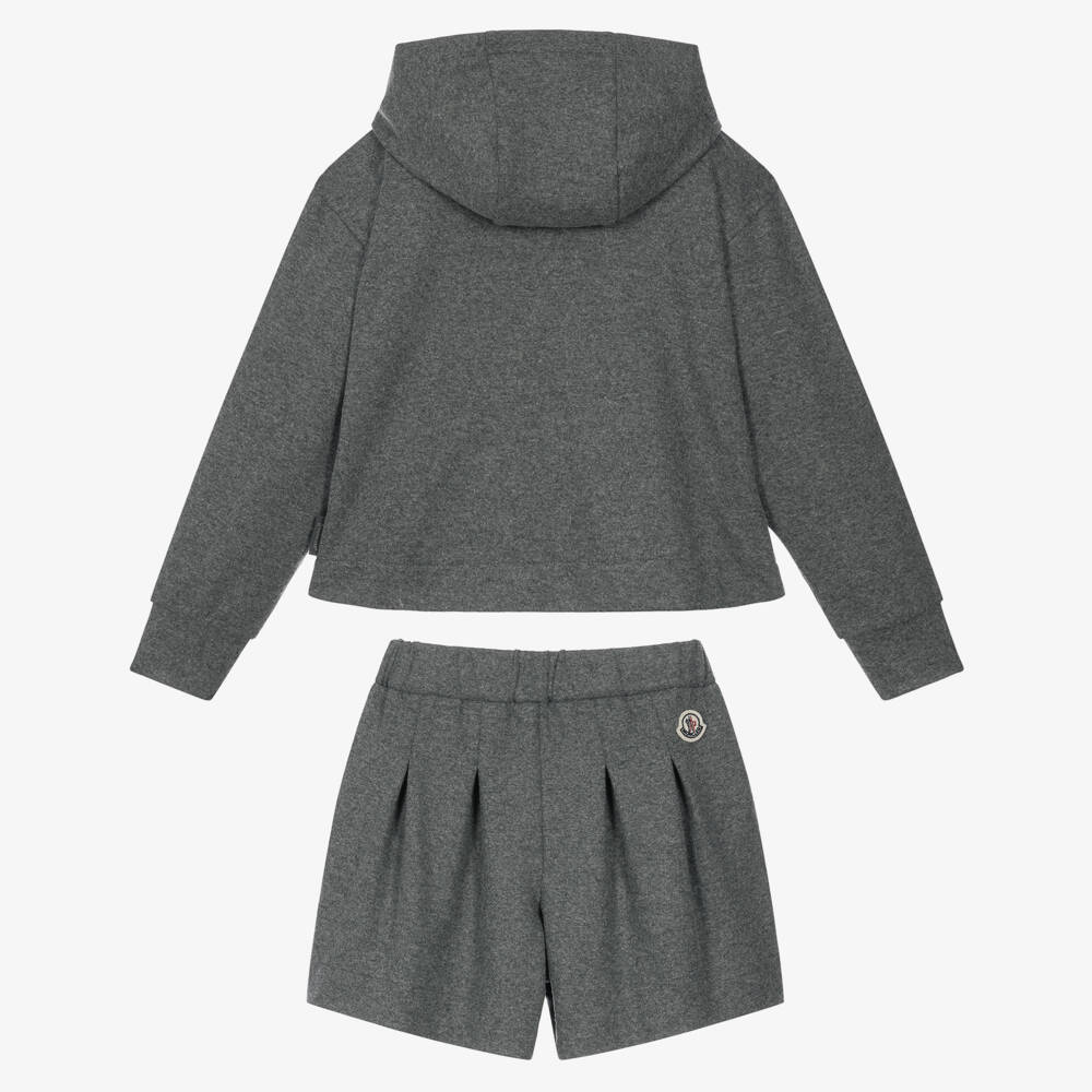 Moncler Enfant-Girls Grey Flannel Jersey Shorts Set | Childrensalon