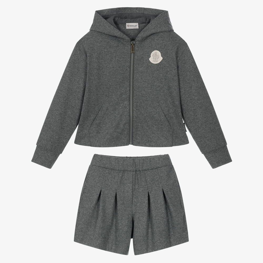 Moncler Enfant-Girls Grey Flannel Jersey Shorts Set | Childrensalon