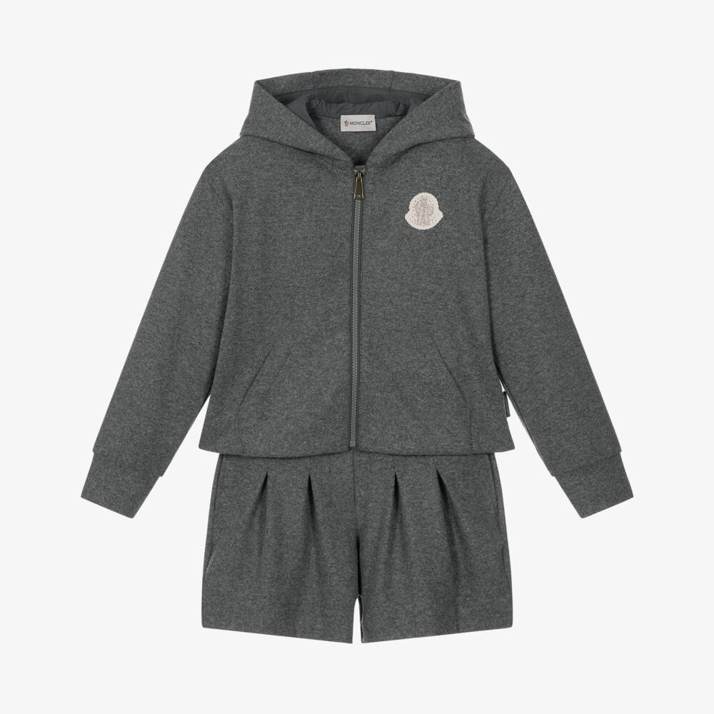 Moncler Enfant-Girls Grey Flannel Jersey Shorts Set | Childrensalon