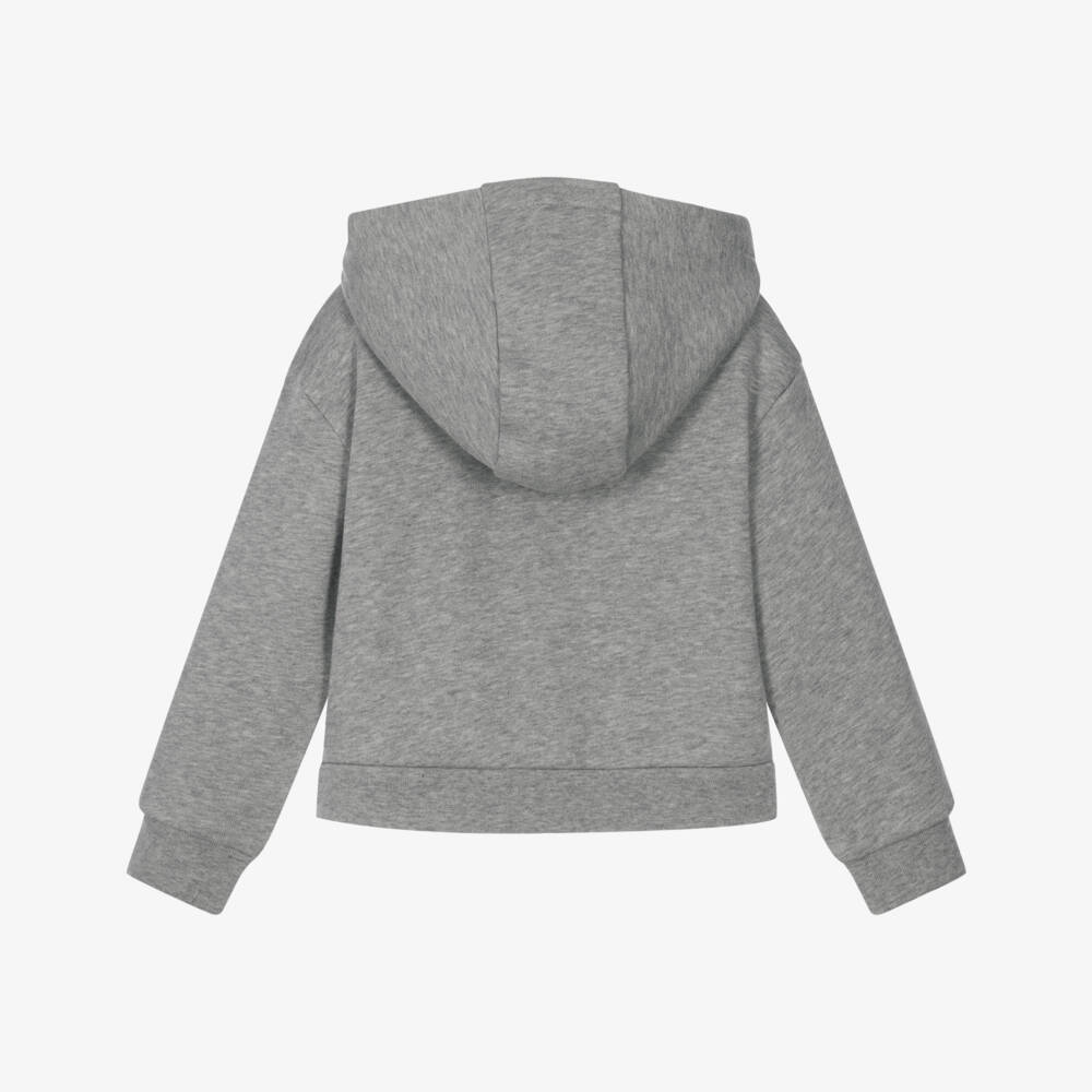 Moncler Enfant-Girls Grey Hooded Zip-Up with Crochet Trim | Childrensalon