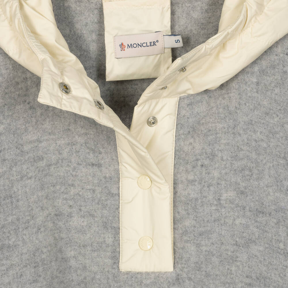 Moncler Enfant-Girls Grey Wool Hooded Cape with Tie Belt | Childrensalon