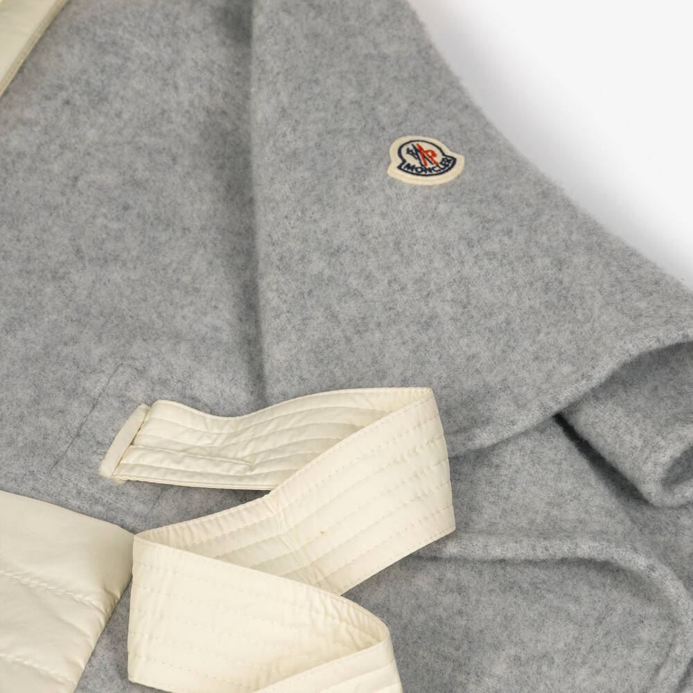 Moncler Enfant-Girls Grey Wool Hooded Cape with Tie Belt | Childrensalon