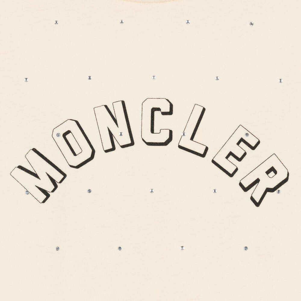 Moncler Enfant-Girls Ivory Cotton Diamanté T-Shirt | Childrensalon
