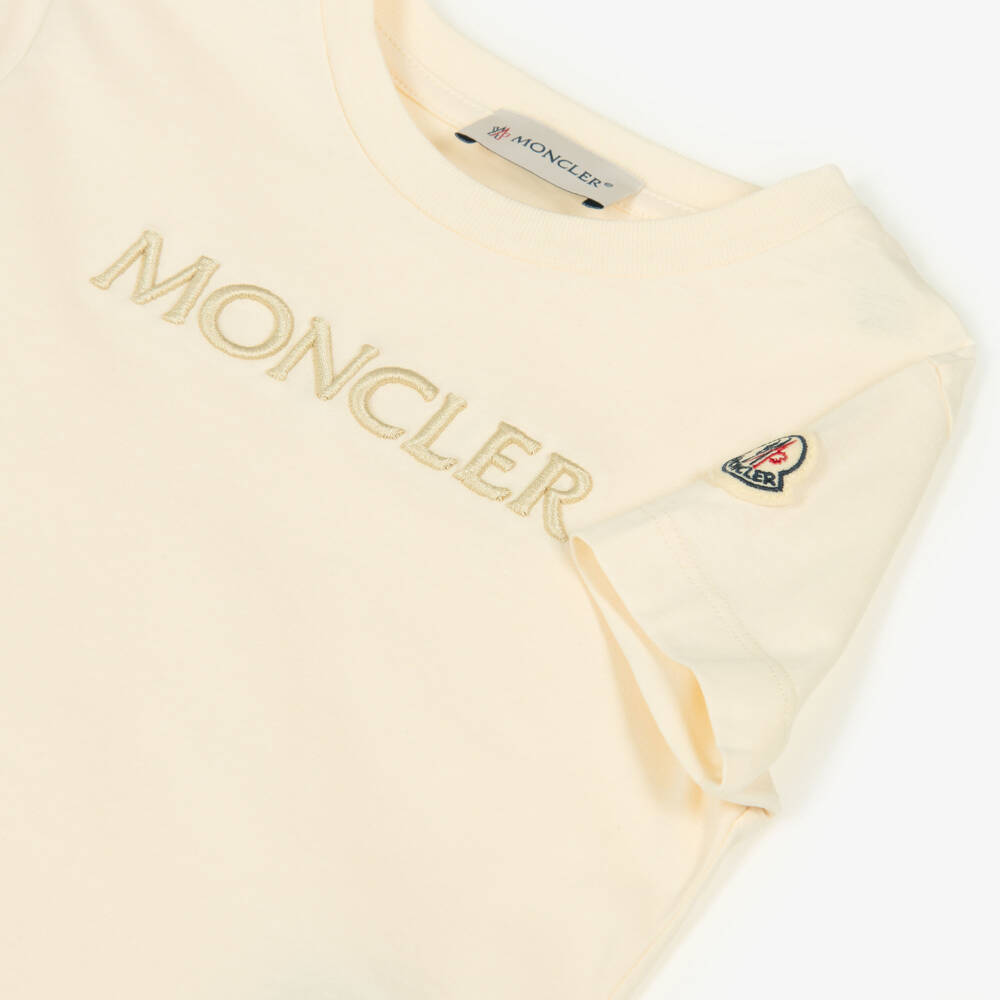Moncler Enfant-تيشيرت مطرز بشعار قطن لون عاجي للبنات | Childrensalon