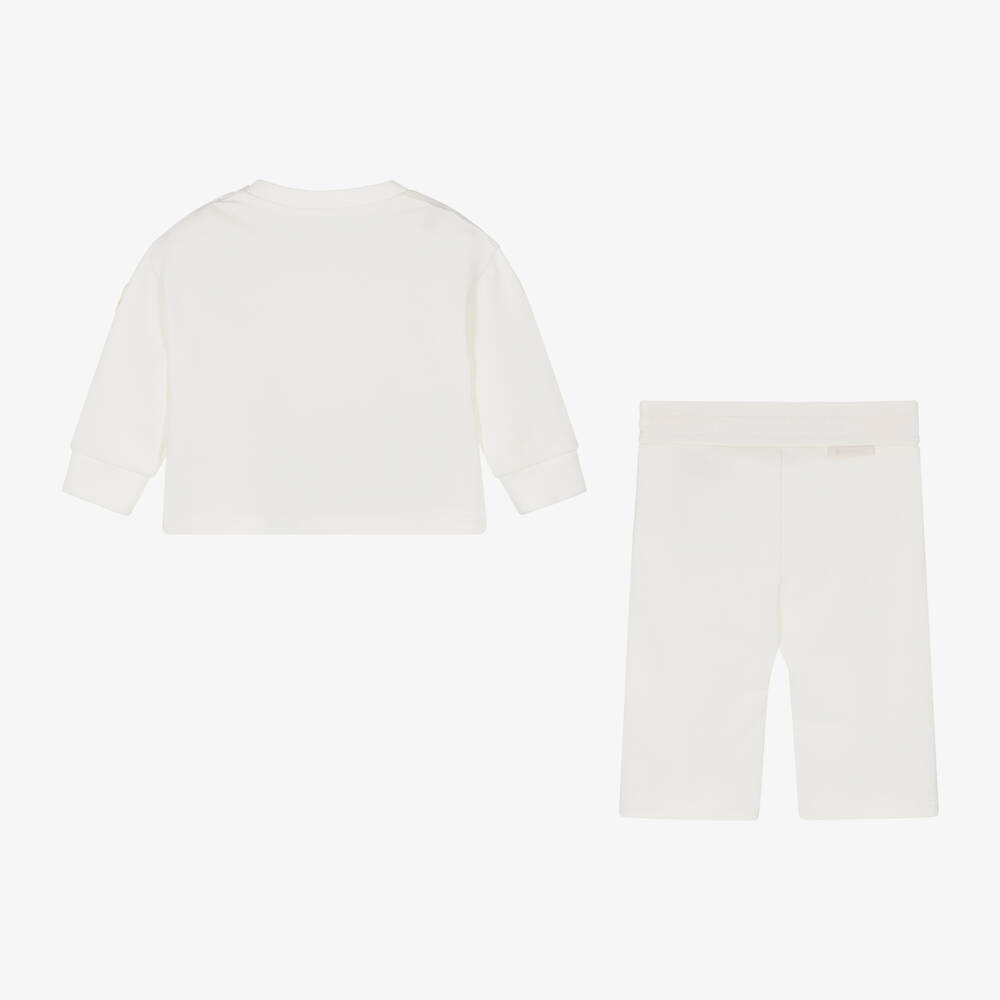 Moncler Enfant-Girls Ivory Cotton Jersey Trouser Set | Childrensalon