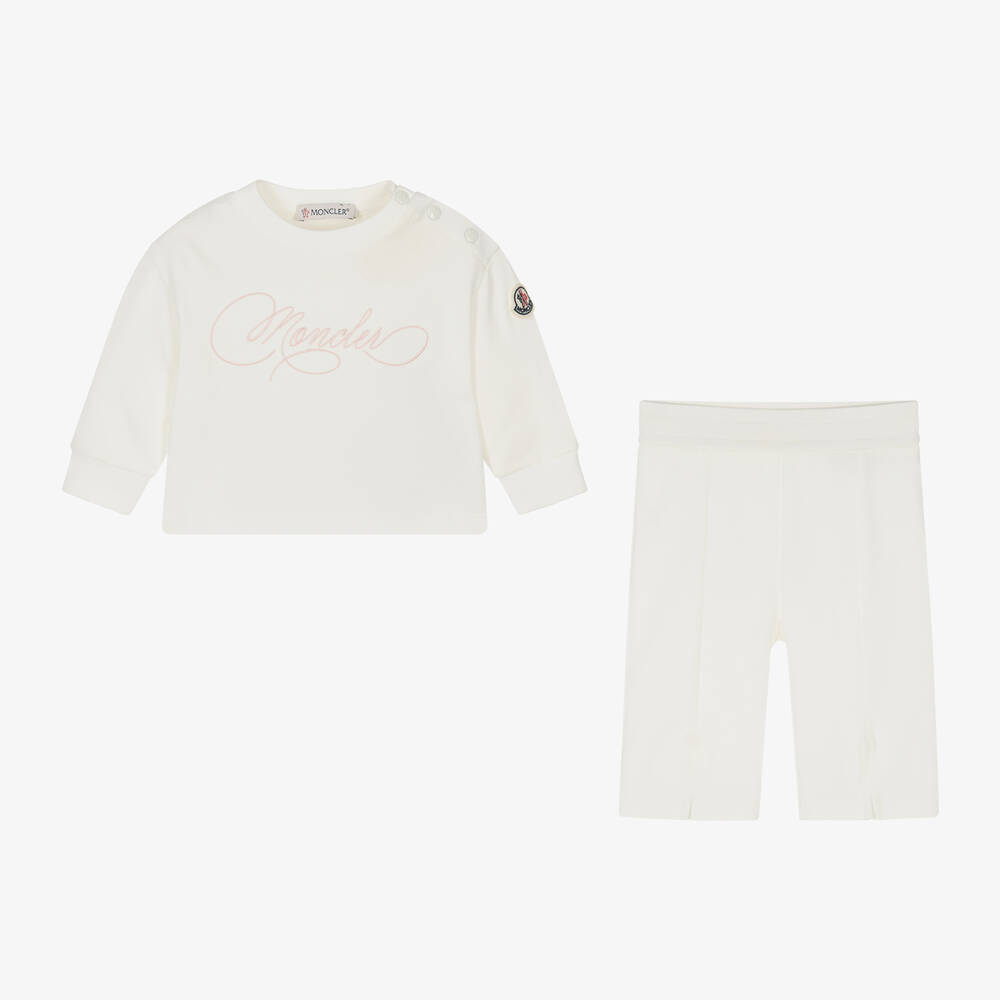 Moncler Enfant-Girls Ivory Cotton Jersey Trouser Set | Childrensalon