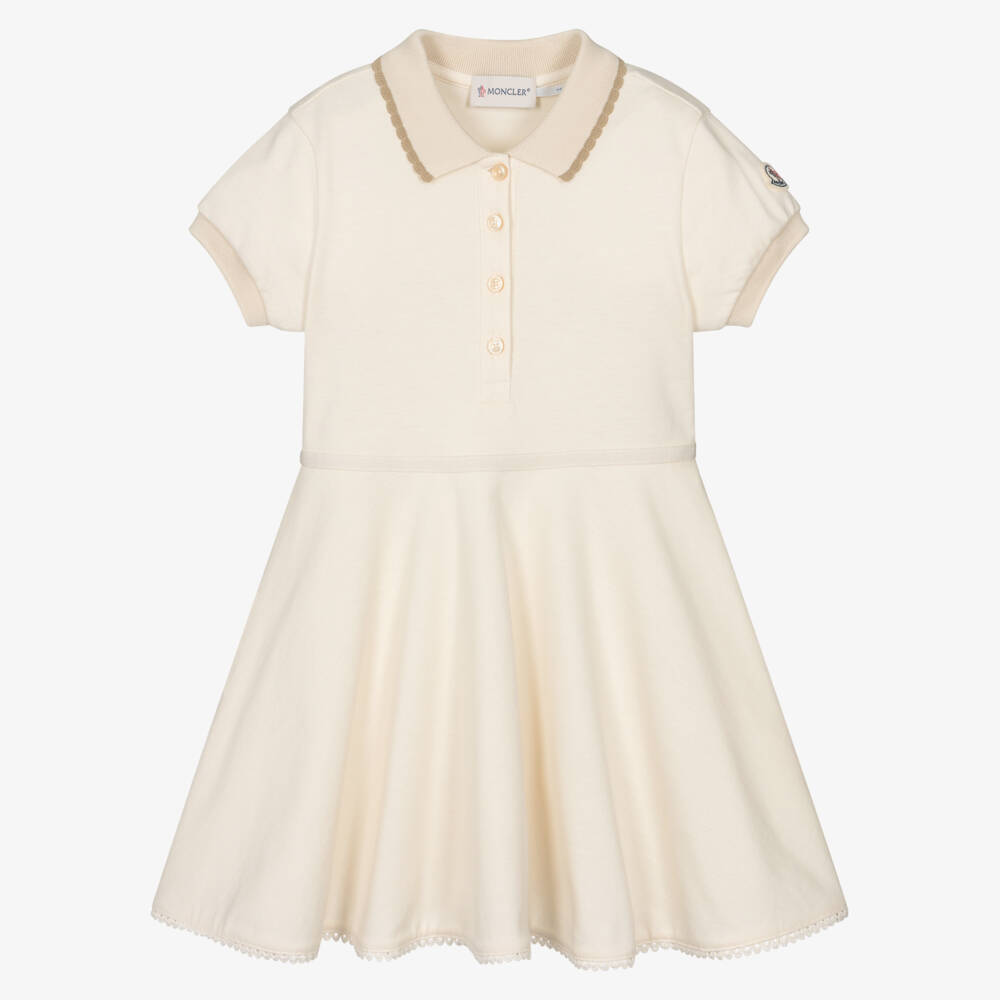 Moncler Enfant-Girls Ivory Cotton Piqué Polo Dress | Childrensalon