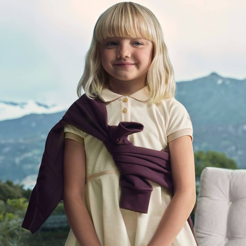 Moncler Enfant-Girls Ivory Cotton Piqué Polo Dress | Childrensalon
