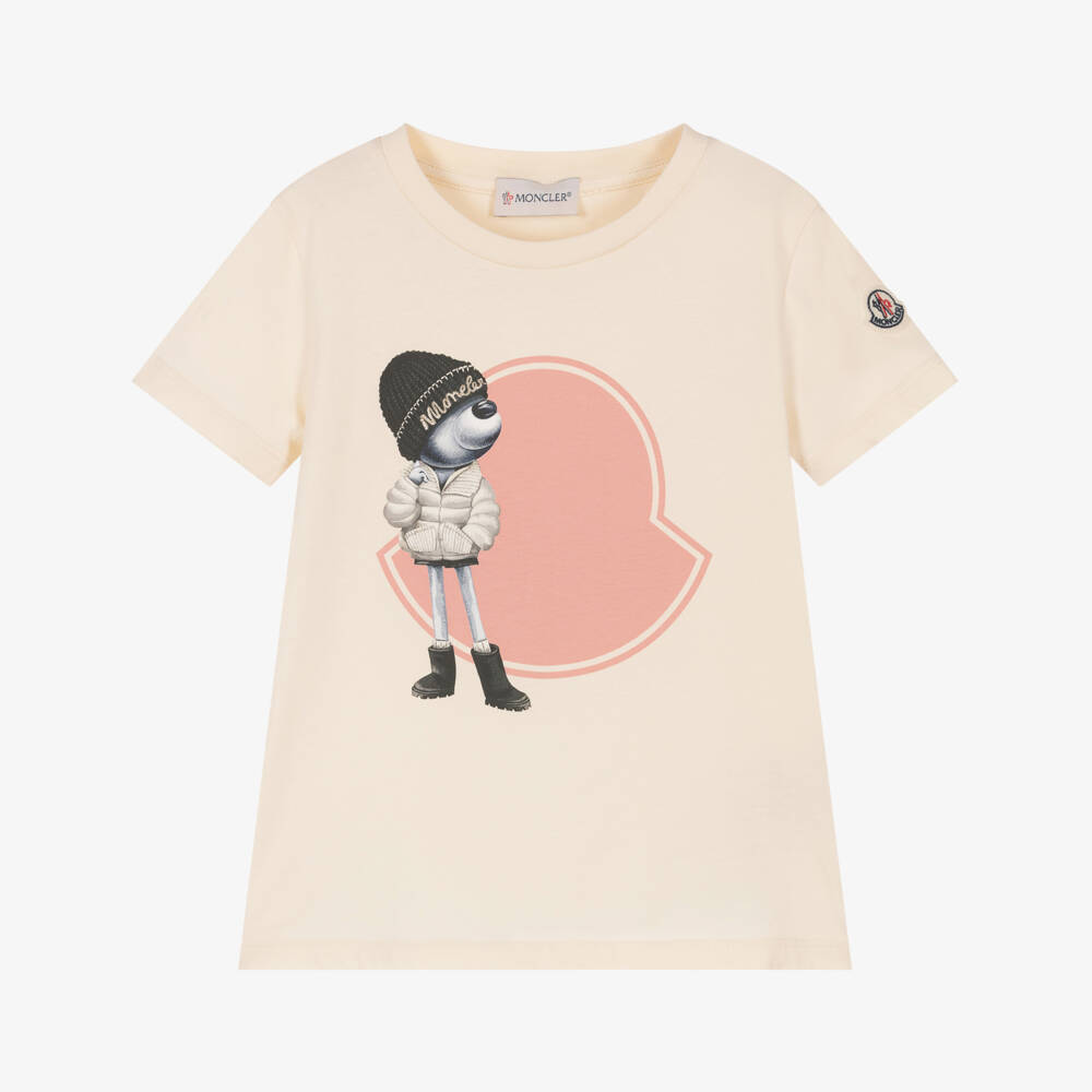 Moncler Enfant-تيشيرت قطن لون عاجي للبنات | Childrensalon
