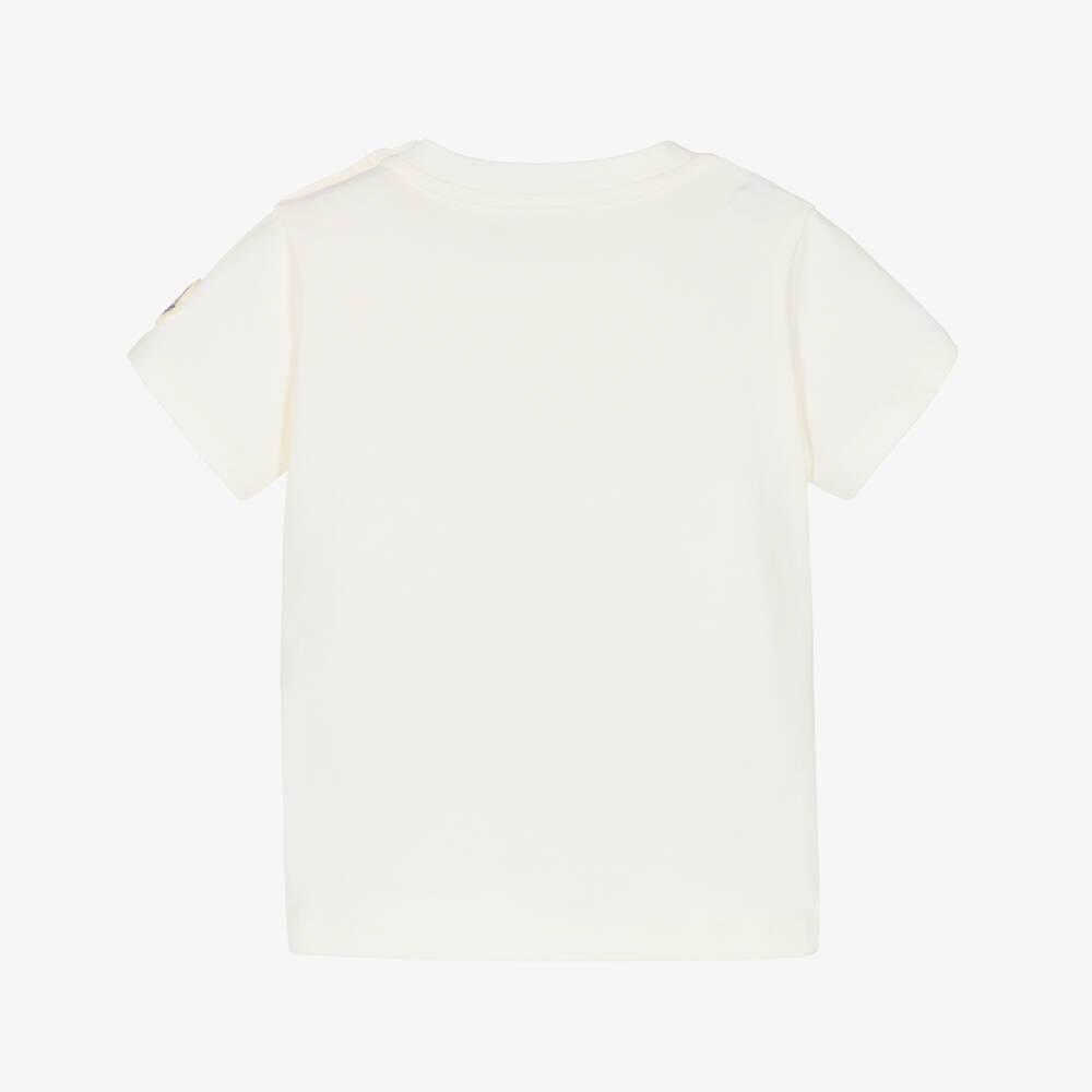 Moncler Enfant-Girls Ivory Cotton T-Shirt with Tonal Embroidered Logo | Childrensalon