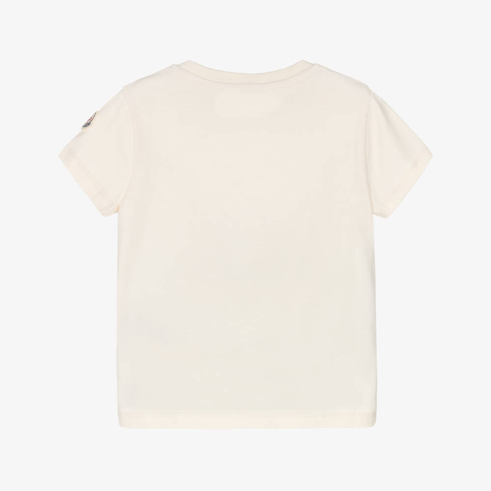 Moncler Enfant-Футболка кремовая хлопковая с вышитым логотипом для девочек | Childrensalon