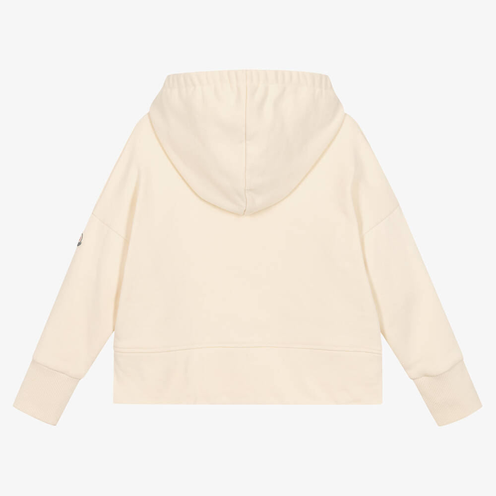 Moncler Enfant-توب فارسيتي هودي قطن لون عاجي للبنات | Childrensalon