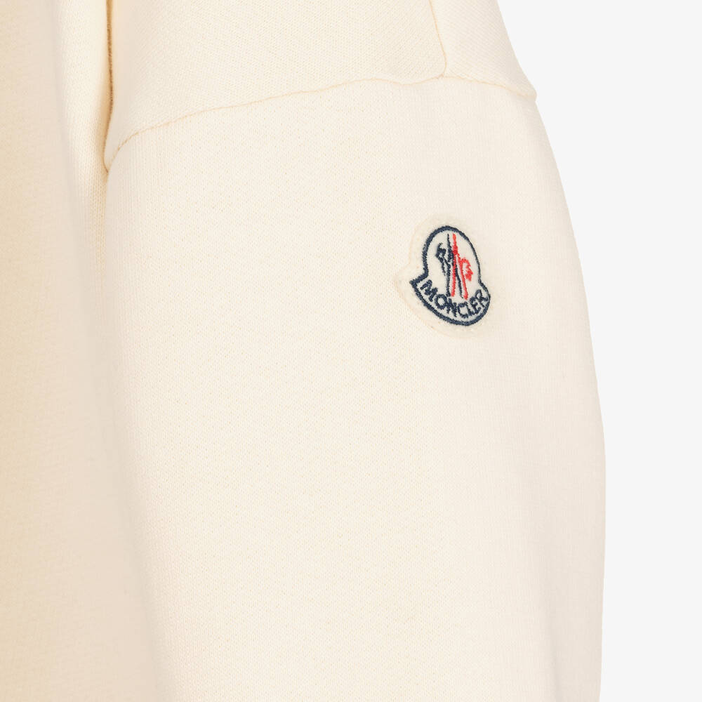 Moncler Enfant-توب فارسيتي هودي قطن لون عاجي للبنات | Childrensalon