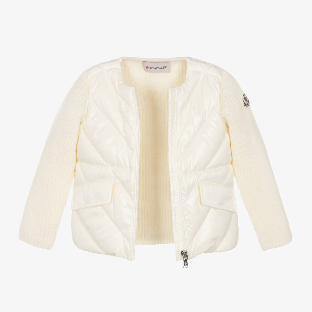 Moncler Enfant-كارديغان صوف مبطن بالريش لون عاجي للبنات | Childrensalon