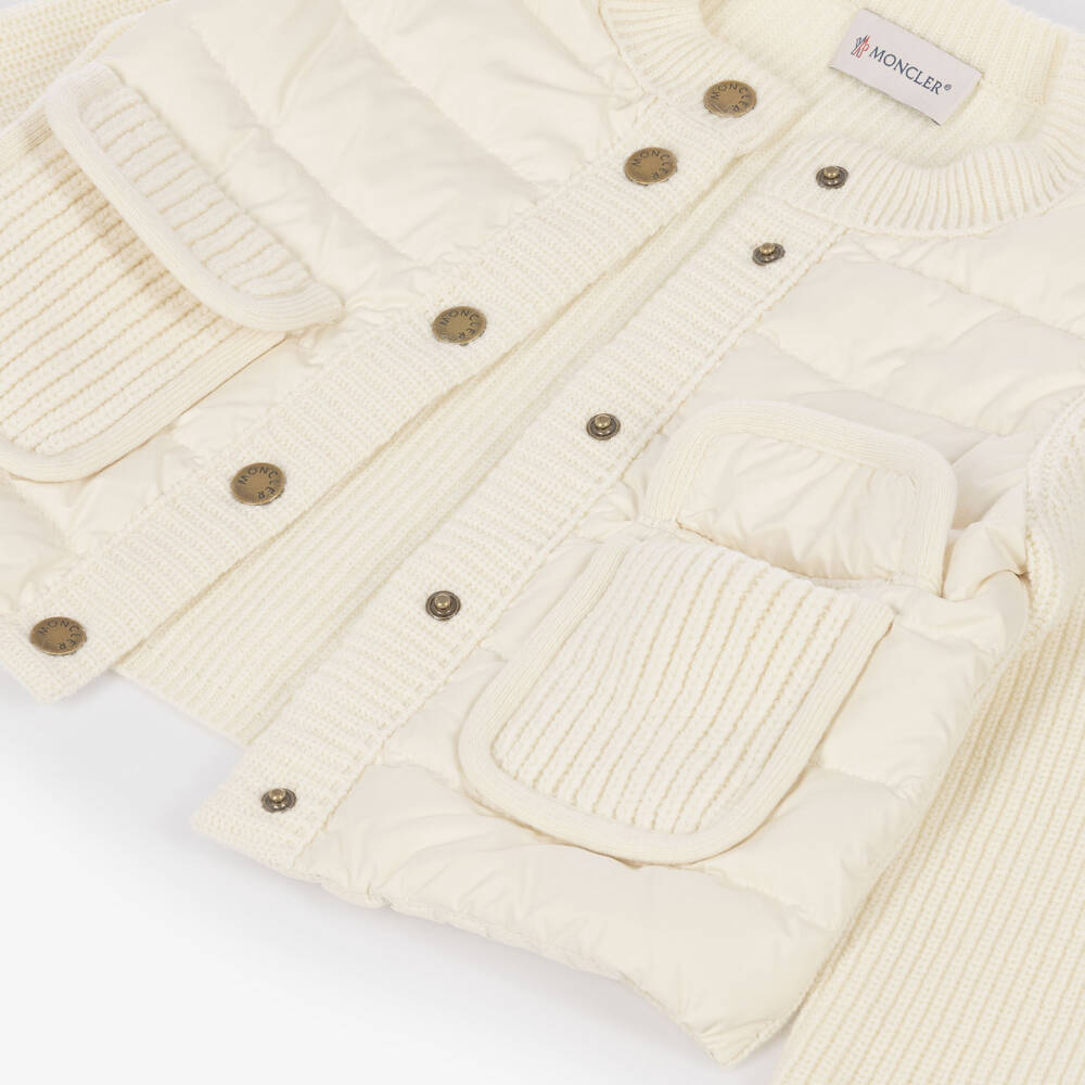 Moncler Enfant-Girls Ivory Down Padded & Wool Knit Cardigan | Childrensalon