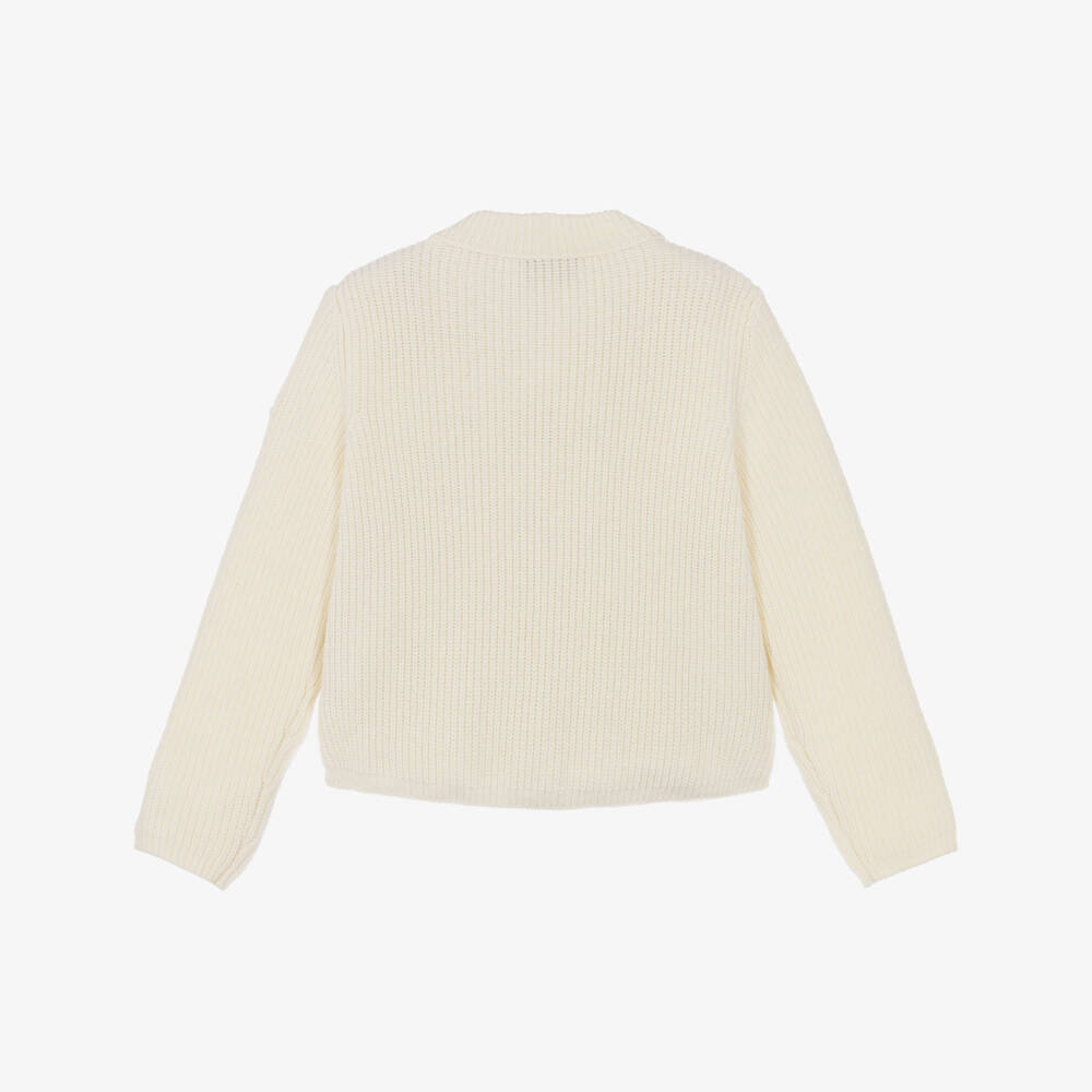 Moncler Enfant-Girls Ivory Down Padded & Wool Knit Cardigan | Childrensalon