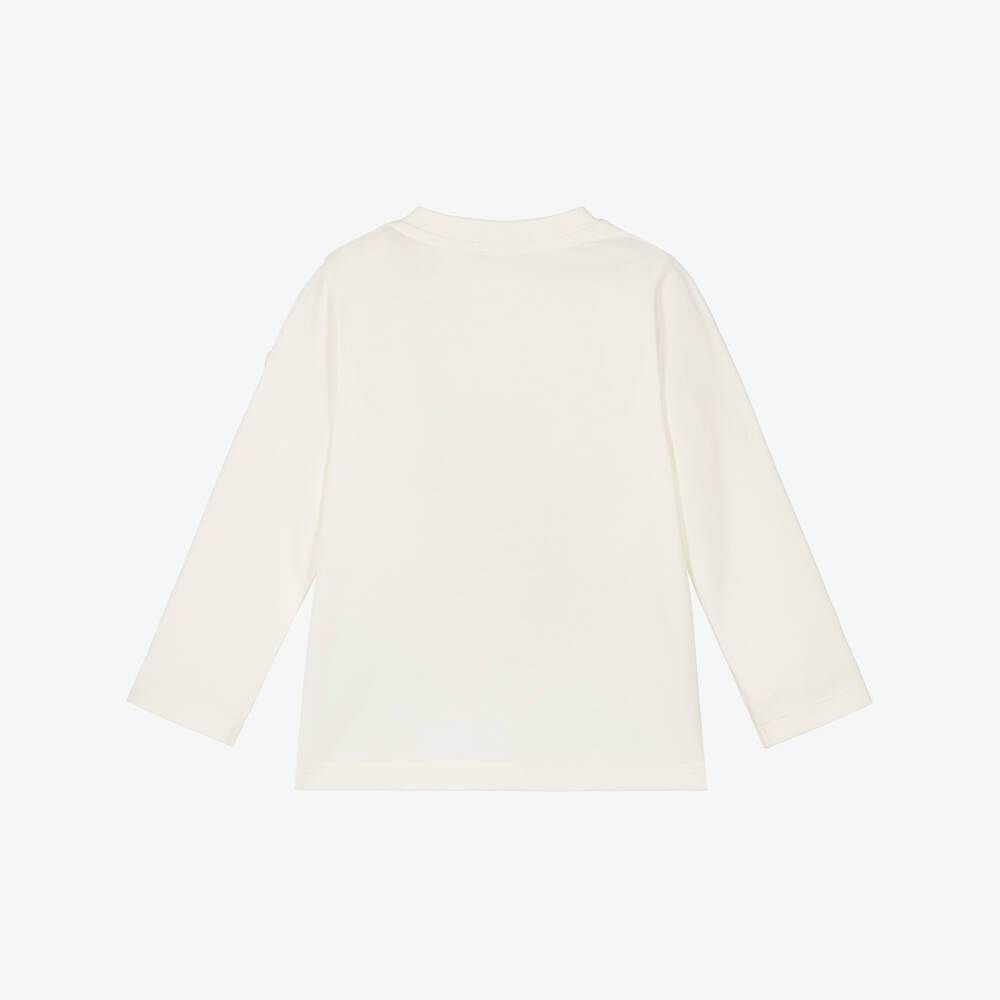 Moncler Enfant-Girls Ivory Floral Logo Long Sleeve Top | Childrensalon