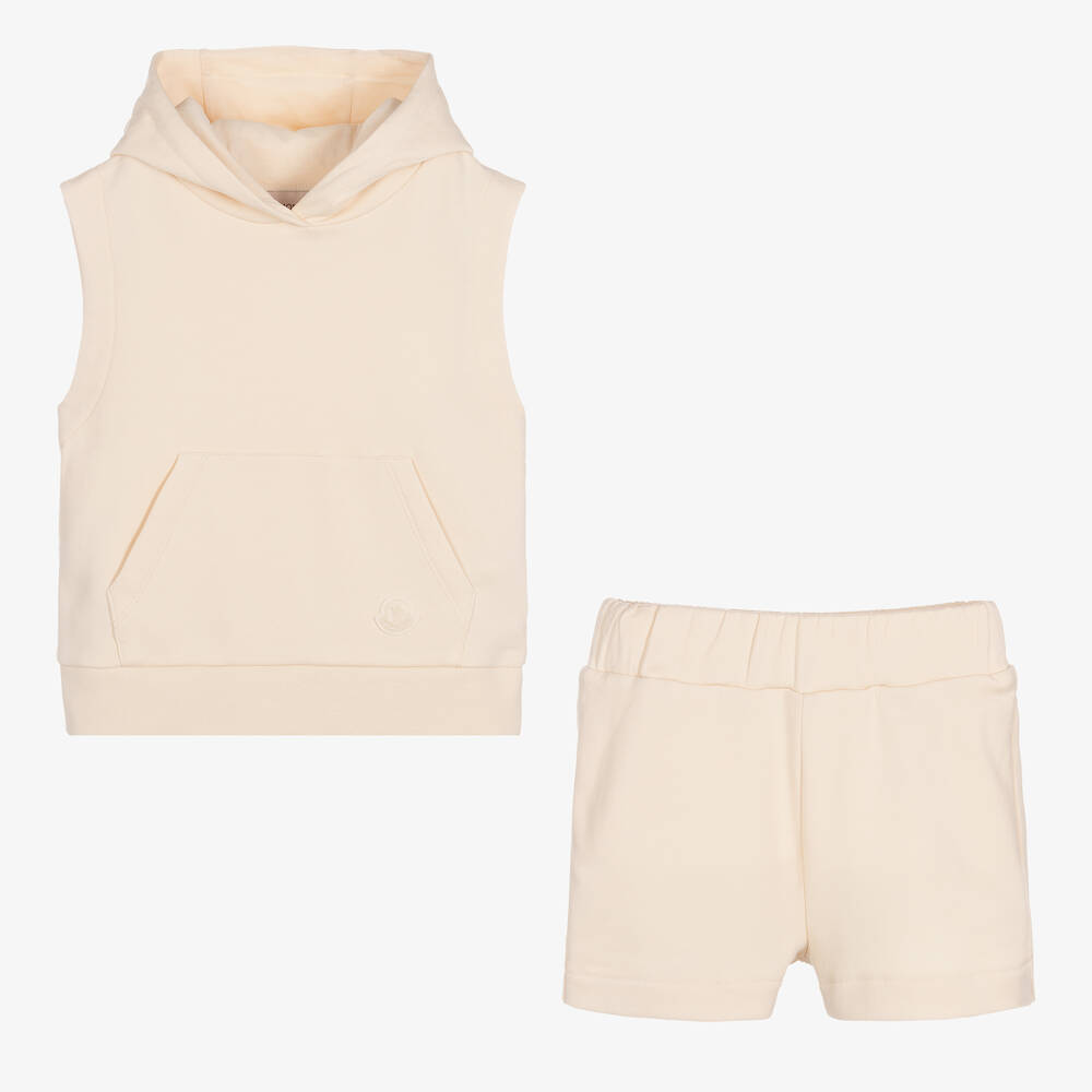 Moncler Enfant-Girls Ivory Hoodie & Shorts Set | Childrensalon