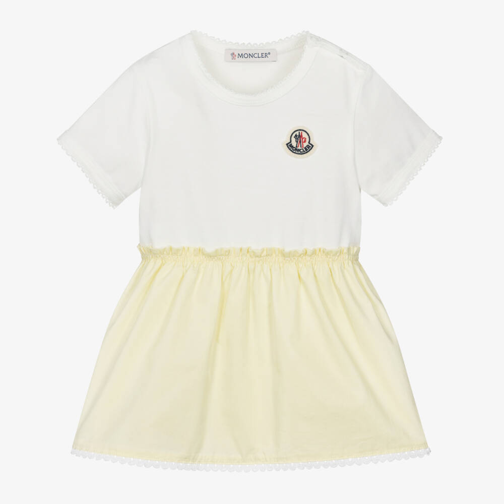 Moncler Enfant-Girls Ivory & Pale Yellow Cotton Dress | Childrensalon