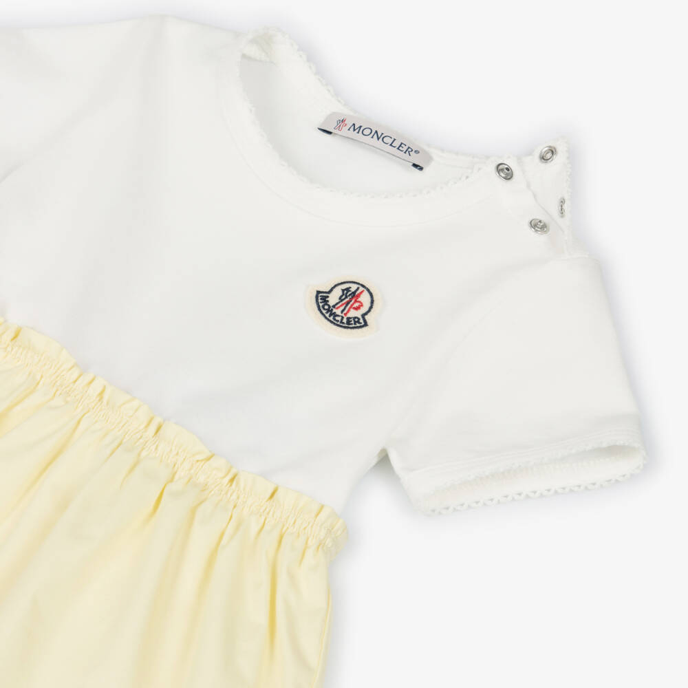 Moncler Enfant-Girls Ivory & Pale Yellow Cotton Dress | Childrensalon
