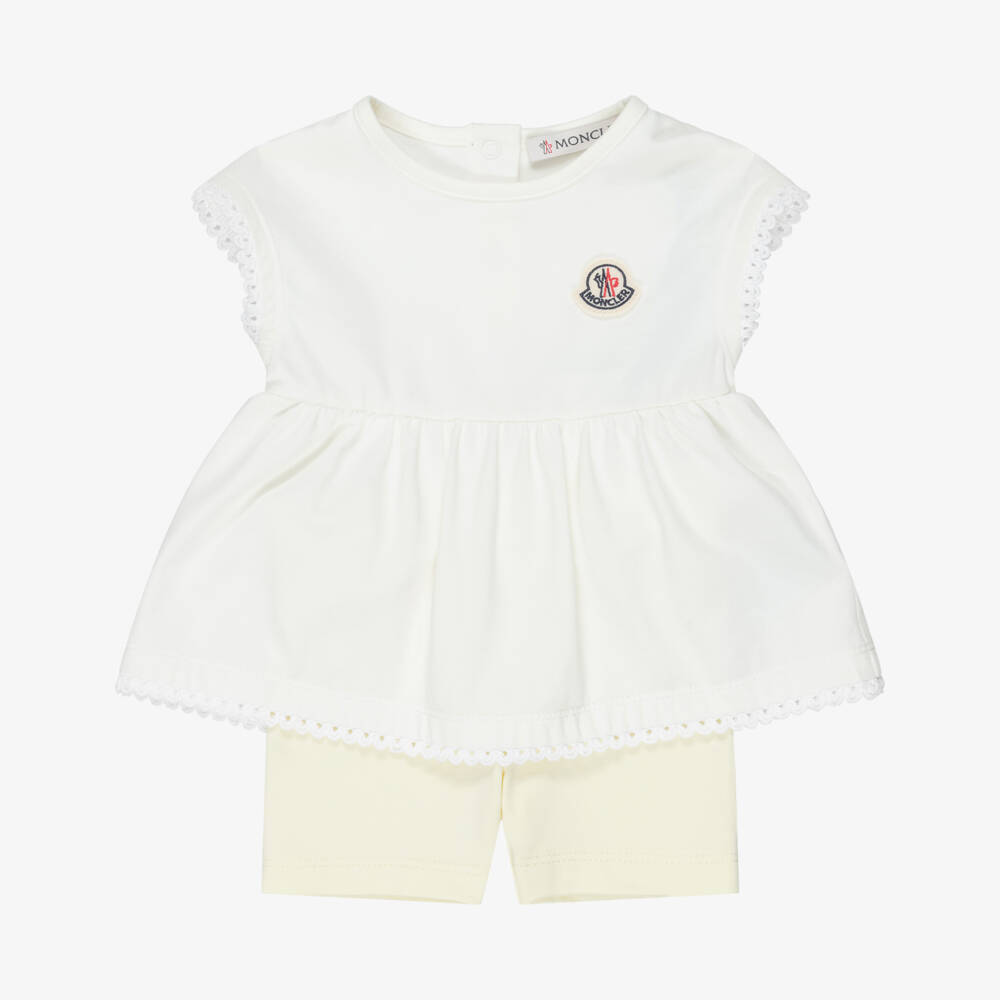 Moncler Enfant-Girls Ivory & Pale Yellow Cotton Shorts Set | Childrensalon