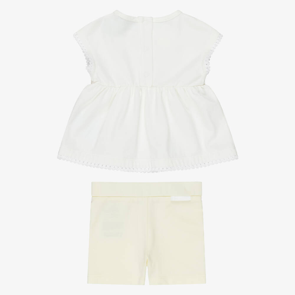 Moncler Enfant-Girls Ivory & Pastel Yellow Cotton Shorts Set | Childrensalon