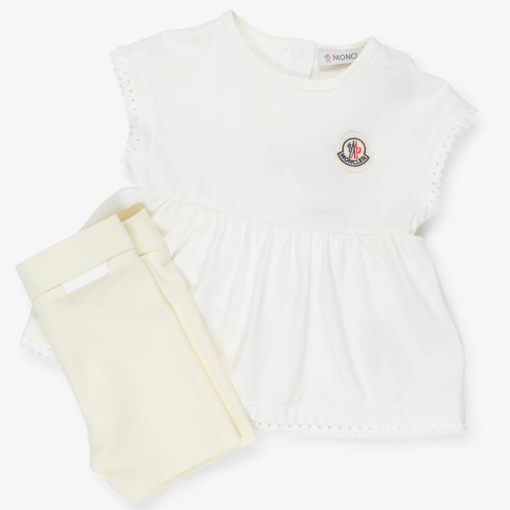 Moncler Enfant-Girls Ivory & Pastel Yellow Cotton Shorts Set | Childrensalon