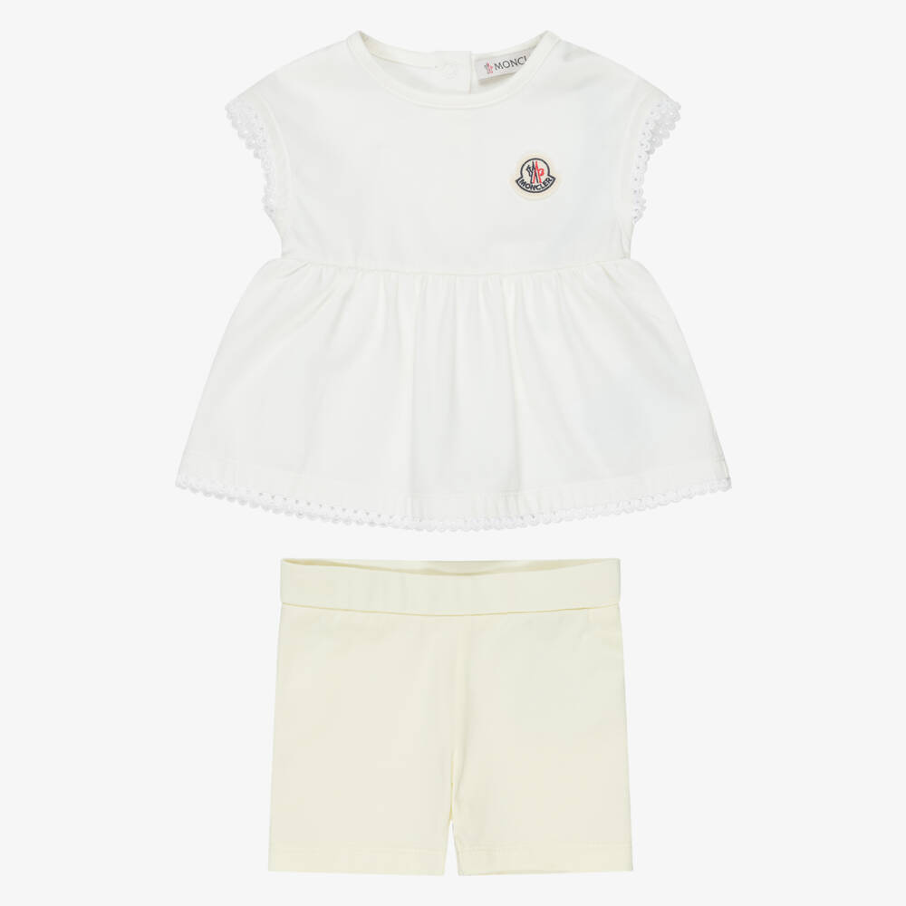 Moncler Enfant-Girls Ivory & Pastel Yellow Cotton Shorts Set | Childrensalon