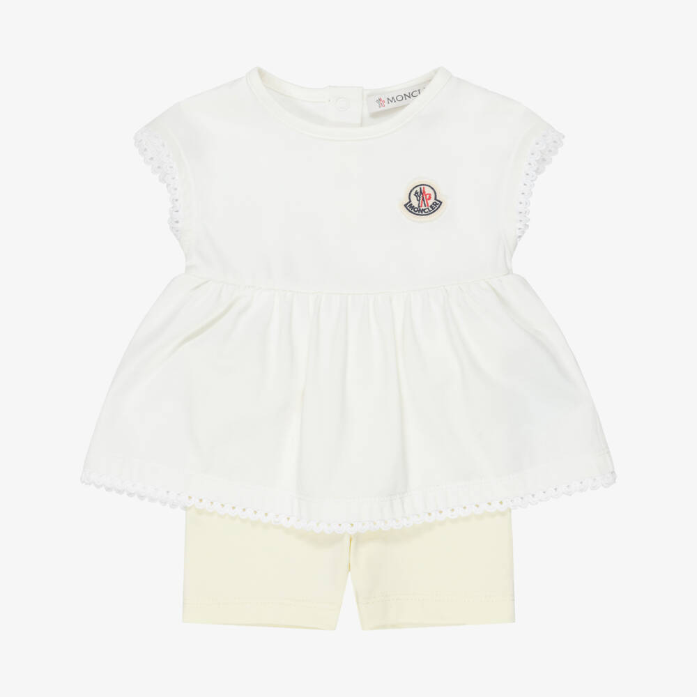 Moncler Enfant-Girls Ivory & Pastel Yellow Cotton Shorts Set | Childrensalon