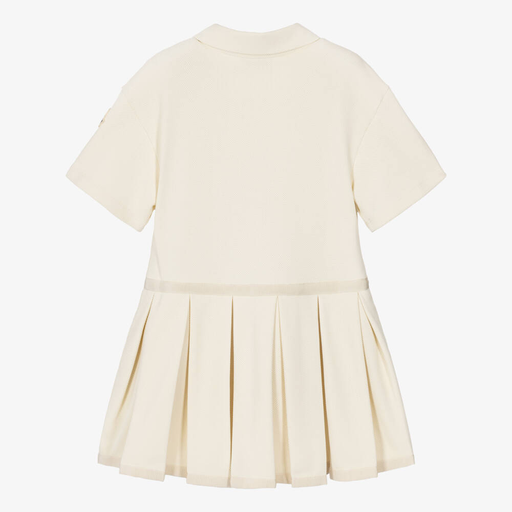 Moncler Enfant-Girls Ivory Piqué Jersey Pleated Polo Dress | Childrensalon