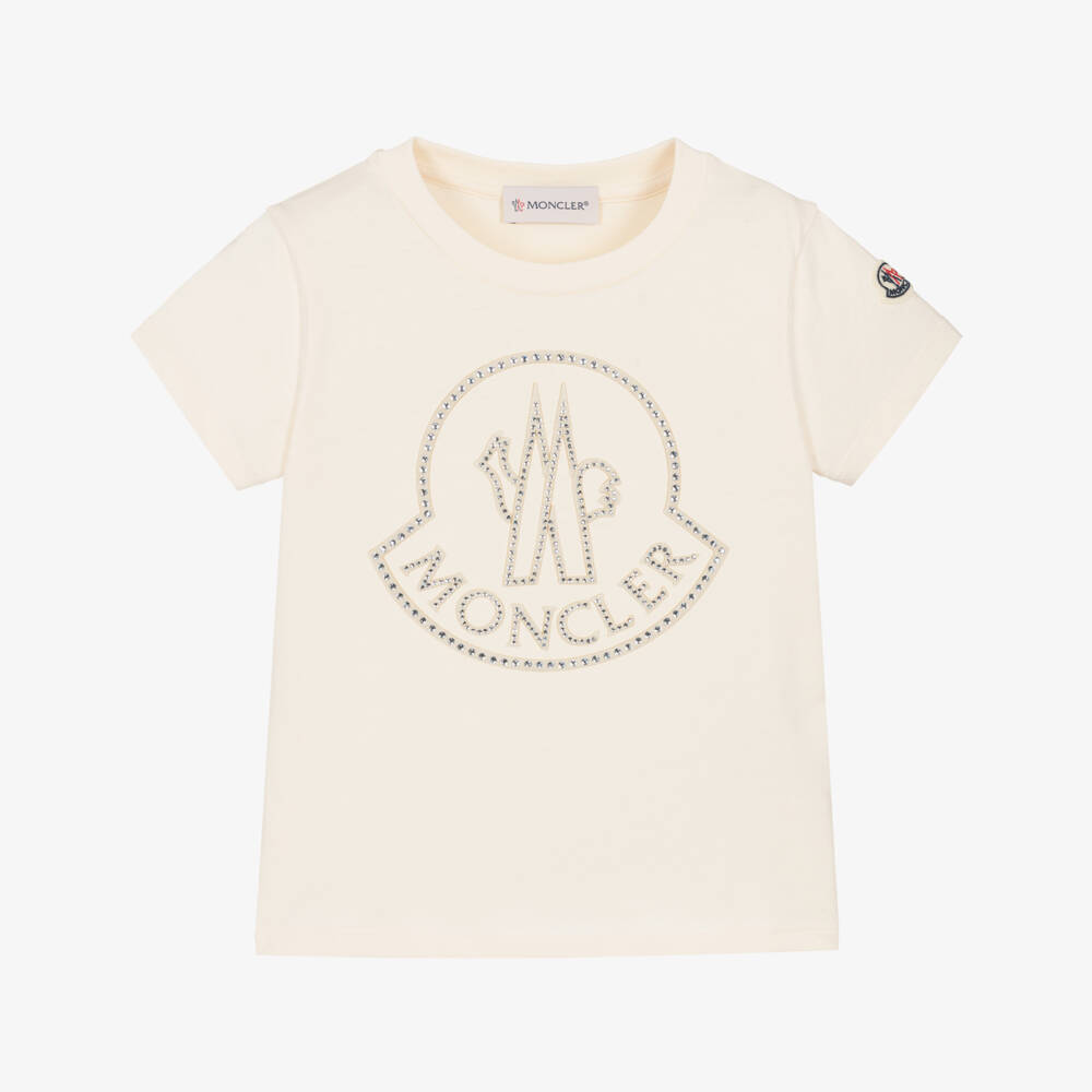 Moncler Enfant - Girls Ivory Rhinestone T-Shirt | Childrensalon
