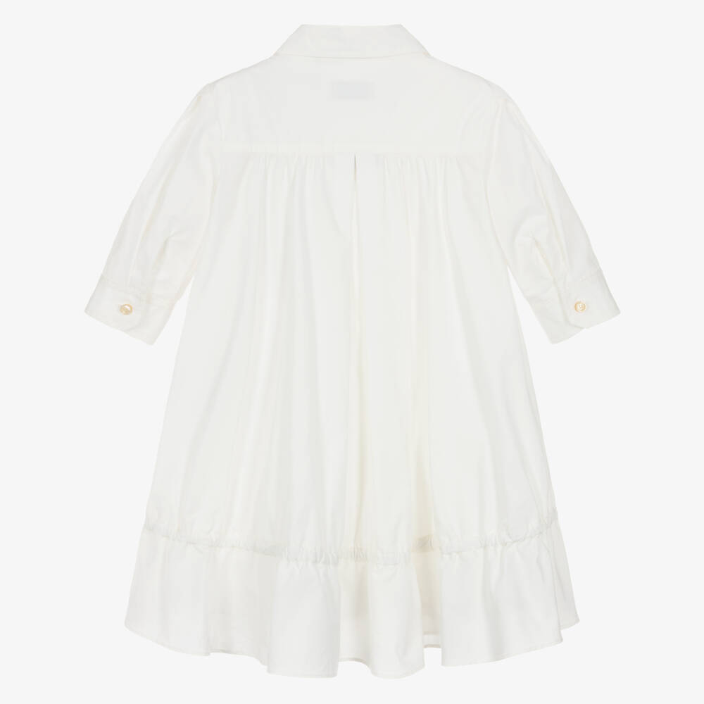 Moncler Enfant-Girls Ivory Shirt Dress with Broderie Panel | Childrensalon