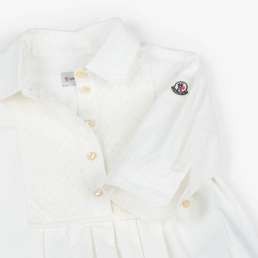 Moncler Enfant-Girls Ivory Shirt Dress with Broderie Panel | Childrensalon